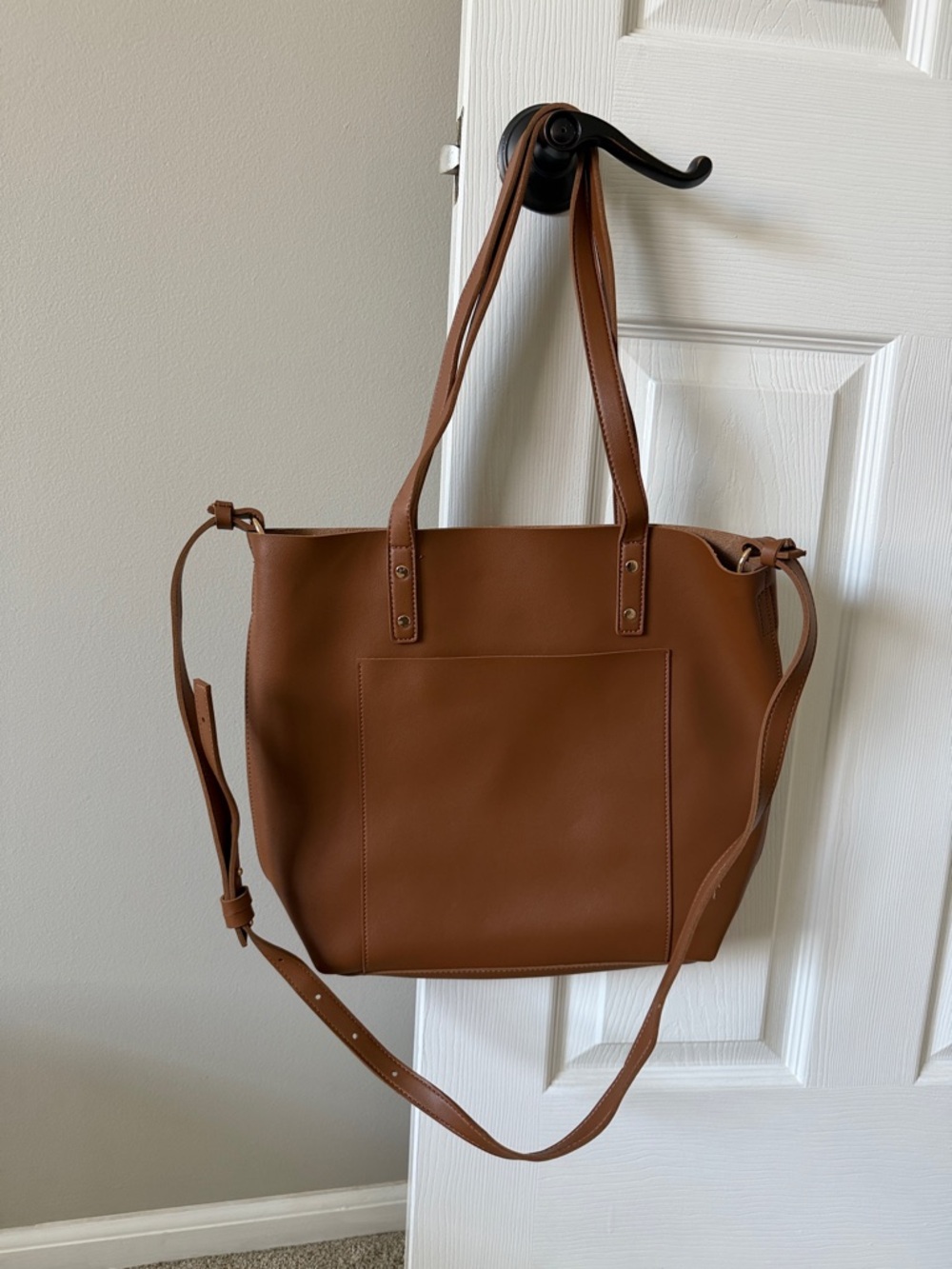 Everyday Tan Leather-Look Tote with Shoulder and Crossbody Straps